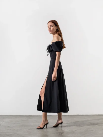 Off-shoulder Puff Sleeve Midi Dresses - Image 7
