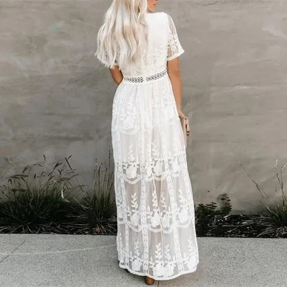 V-neck Lace White Maxi Dress - Image 2