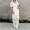 V-neck Lace White Maxi Dress - Image 3