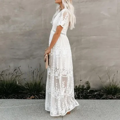 V-neck Lace White Maxi Dress - Image 4