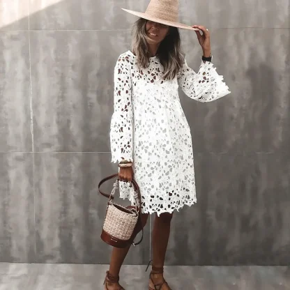 Lace Hollow Out White Dress - Image 3