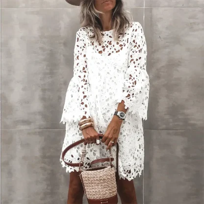 Lace Hollow Out White Dress