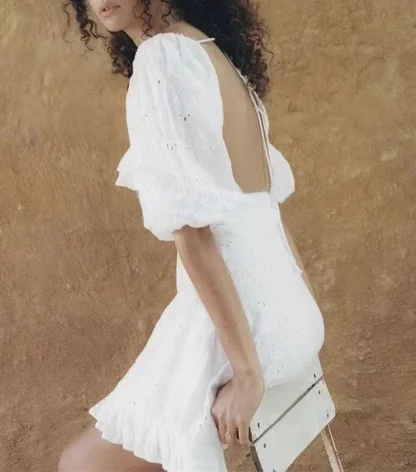 Backless Bohemian White Dress - Image 4