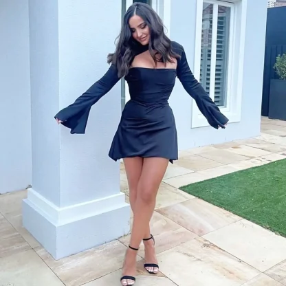 Flare Sleeve Sexy Evening Dress - Image 3