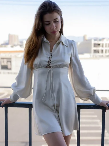 Elegant Turndown Collar Mini Dresses - Image 3