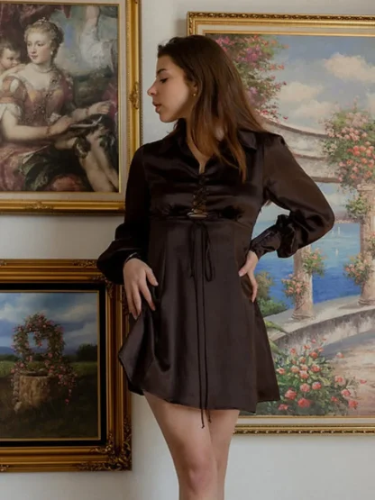Elegant Turndown Collar Mini Dresses - Image 5