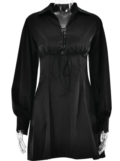 Elegant Turndown Collar Mini Dresses - Image 6