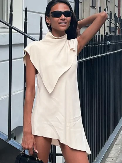 Pile Collar Irregular Mini Dress - Image 4
