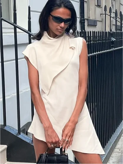 Pile Collar Irregular Mini Dress - Image 5
