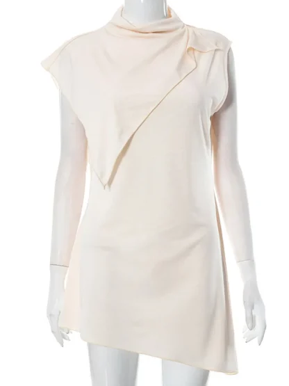 Pile Collar Irregular Mini Dress - Image 6
