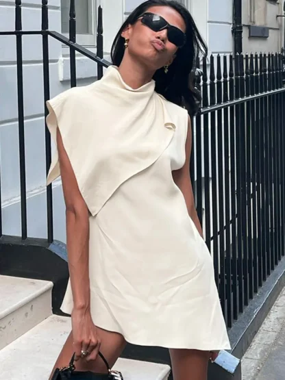 Pile Collar Irregular Mini Dress - Image 2