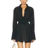 Turndown Collar White Ruched Dresses - Image 5