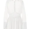Turndown Collar White Ruched Dresses - Image 6