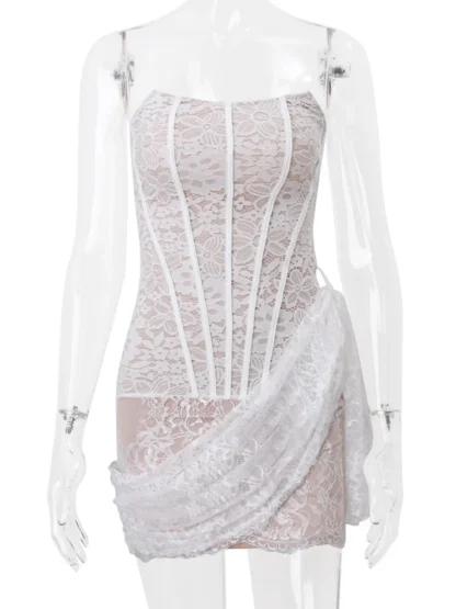 Strapless Lace-up Mini White Dress - Image 6