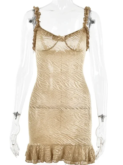 Sheer Mesh Ruffles Mini Dresses - Image 6
