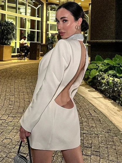 Deep V-Neck Collar Backless Dresses - Image 2
