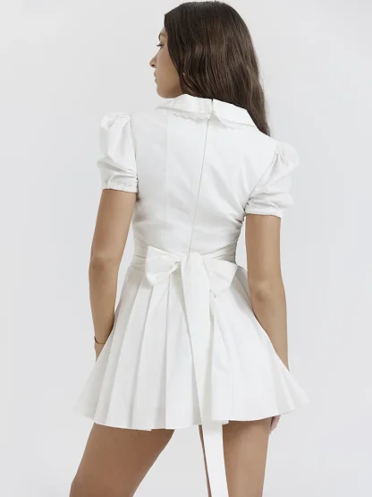 Puff Sleeve Elegant Pleated Dress - Image 6