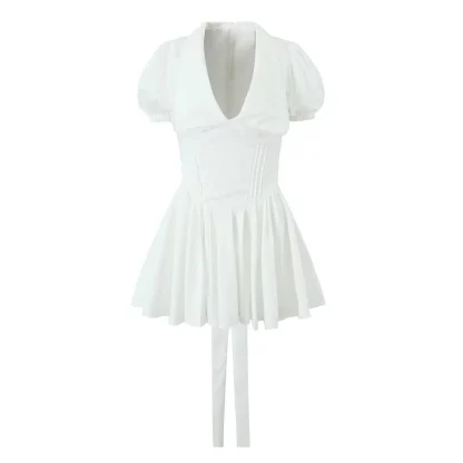 Puff Sleeve Elegant Pleated Dress - Image 7