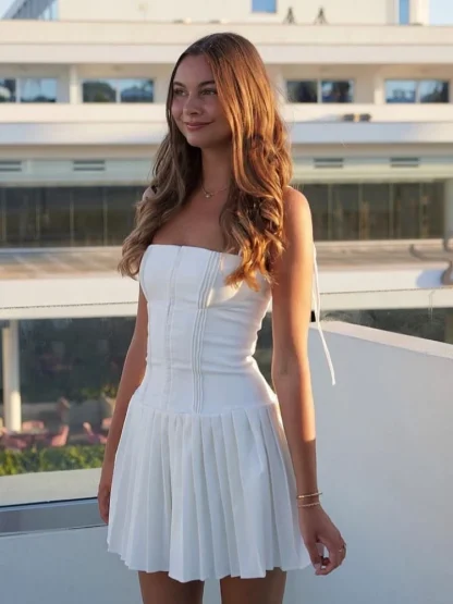 Sleeveless Pleated Mini Dress - Image 2