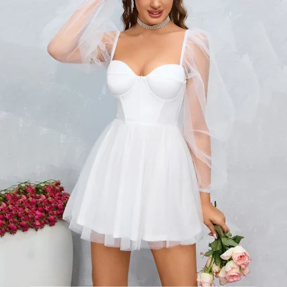 Mesh Long Sleeve Mini Dress - Image 2