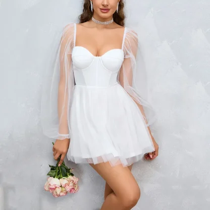 Mesh Long Sleeve Mini Dress - Image 4