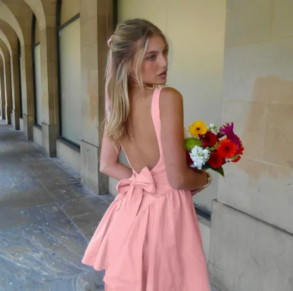 Backless Elegant Bow Mini Dress - Image 5