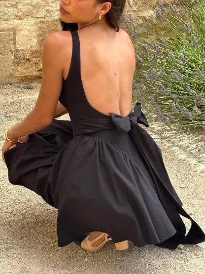 Backless Elegant Bow Mini Dress - Image 6