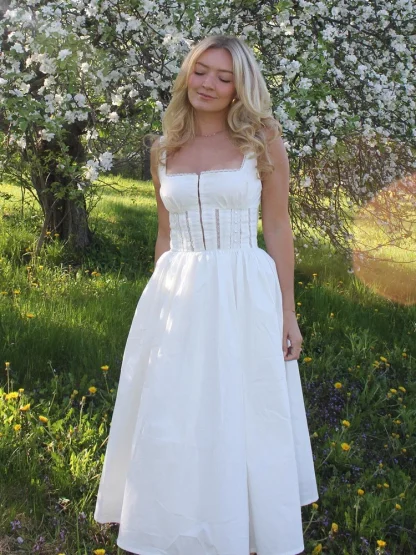 Square Neck Elegant White Dress - Image 2