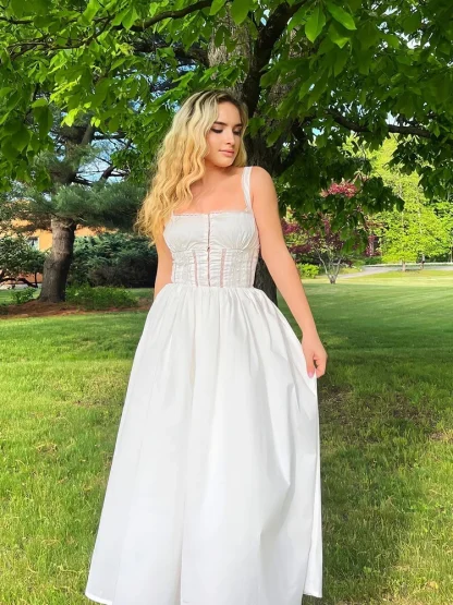 Square Neck Elegant White Dress - Image 3