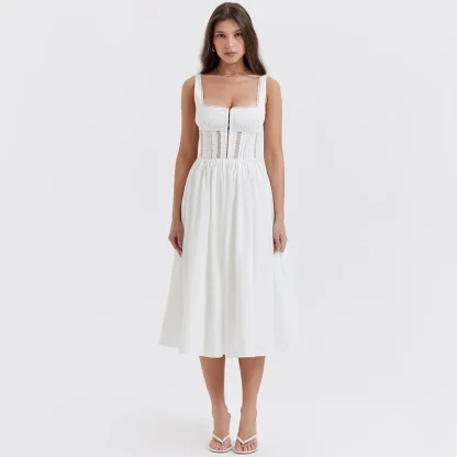 Square Neck Elegant White Dress