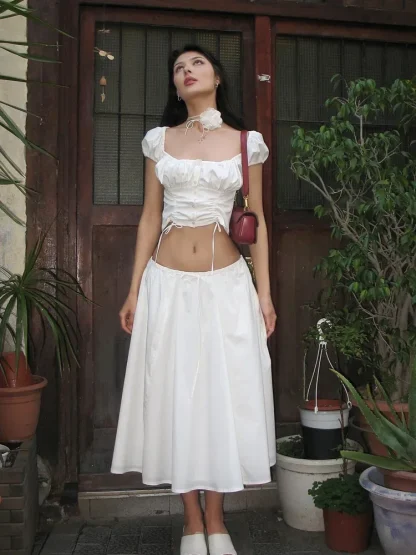 Square Neck Drawstring Dress Set - Image 4