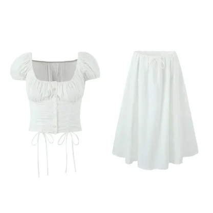 Square Neck Drawstring Dress Set - Image 7
