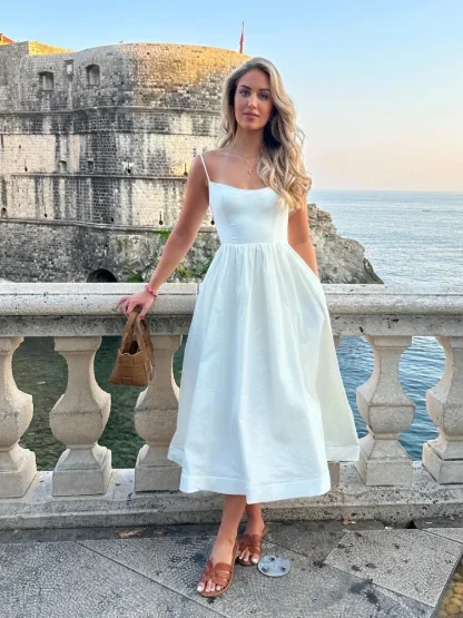 A-line Spaghetti Strap White Dresses
