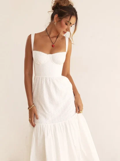 Elegant White Midi White Dress - Image 3