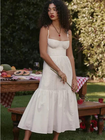 Elegant White Midi White Dress - Image 4