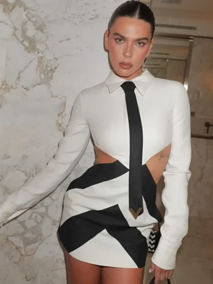 Sexy Shirt Cutout Dress with Necktie - Image 5