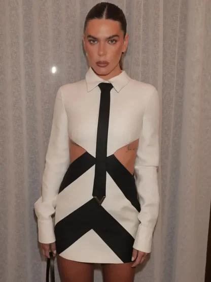 Sexy Shirt Cutout Dress with Necktie