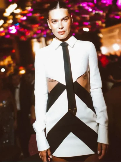Sexy Shirt Cutout Dress with Necktie - Image 6
