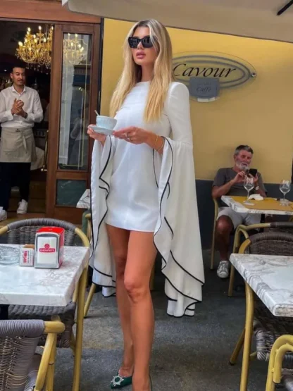 Crepe Ruffle Sleeve White Dresses - Image 3