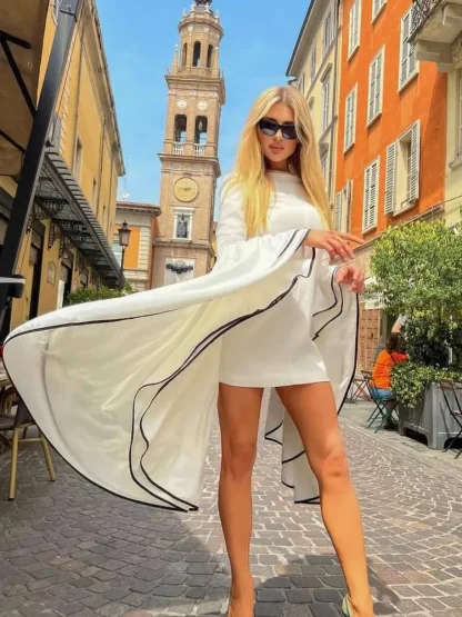 Crepe Ruffle Sleeve White Dresses - Image 4
