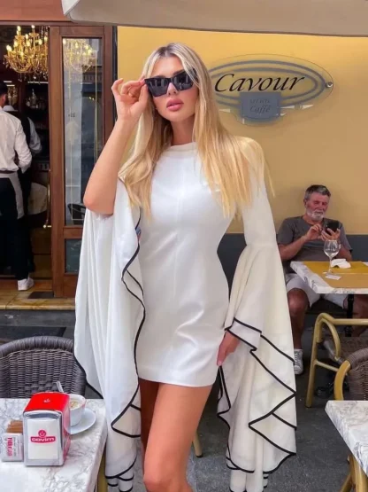 Crepe Ruffle Sleeve White Dresses - Image 2