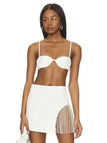 Sexy Tassel Beading White Dress Set