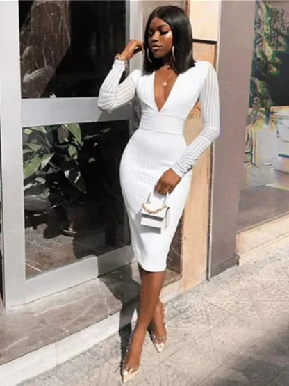 V-neck Bodycon Midi Dress