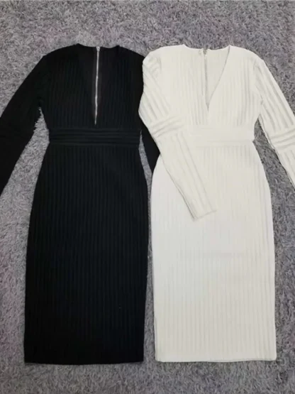 V-neck Bodycon Midi Dress - Image 6