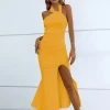 Asymmetrical Halter Bodycon Dresses - Image 5