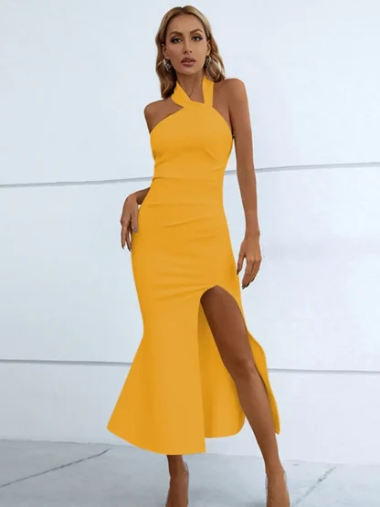 Asymmetrical Halter Bodycon Dresses - Image 5