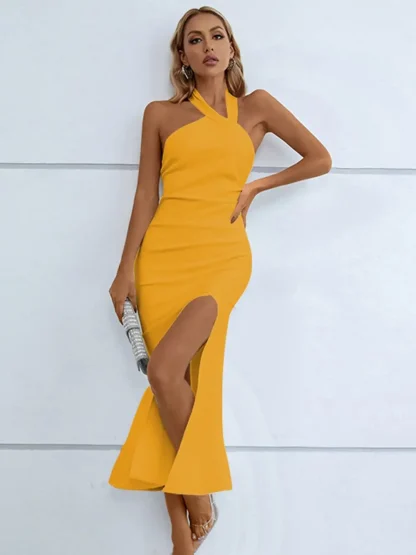 Asymmetrical Halter Bodycon Dresses - Image 6