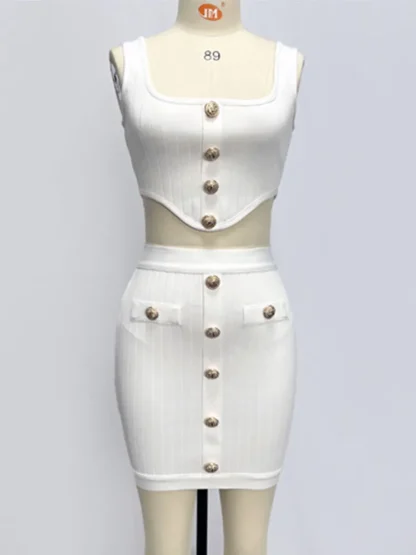 Sexy Buttoned White Dress Set - Image 2