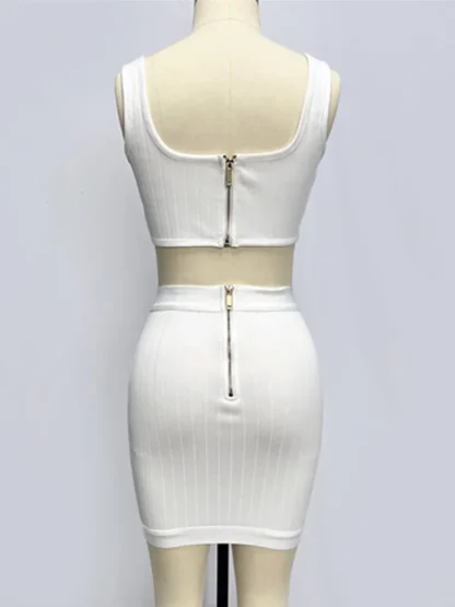 Sexy Buttoned White Dress Set - Image 4
