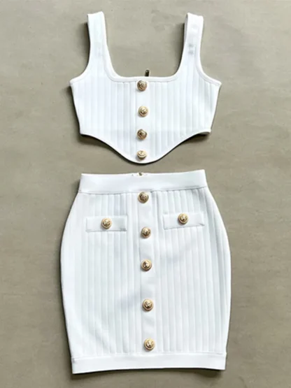 Sexy Buttoned White Dress Set - Image 5